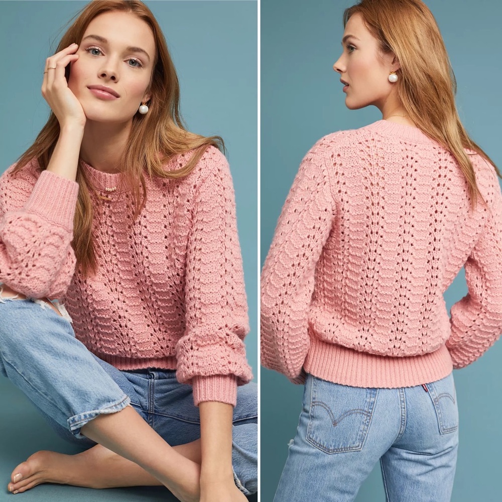 NWT Anthropologie Ceri Pointelle Sweater Pink Small